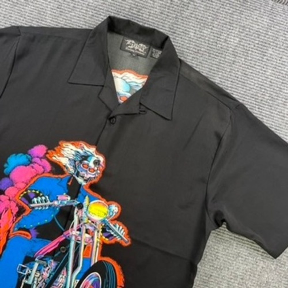 Dragonfly Clothing Co Mens XL Skeleton Biker Chopper Graphic Button Shirt Black